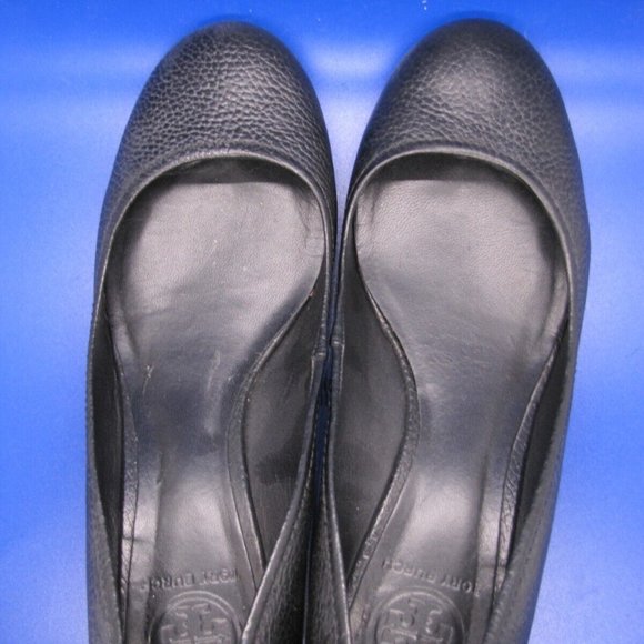 Tory Burch Annelise Round Toe 1.5" Low Wedge Black Pebble Leather Size 9.5 - Picture 2 of 9